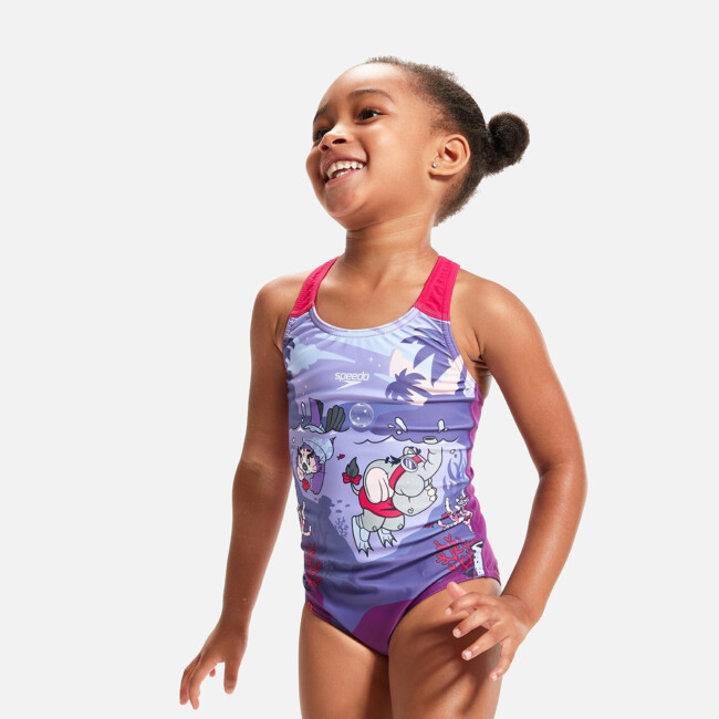SPEEDO GIRLS' LEARN TO SWIM PRINTED CROSSBACK ONE PIECE