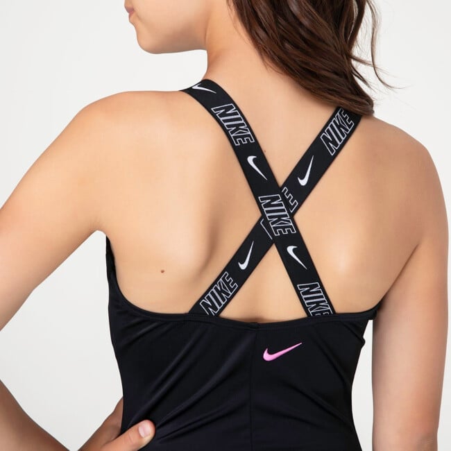 NIKE GIRLS LOGO TAPE CROSSBACK ONE PIECE SWIMSUIT | Swimwear