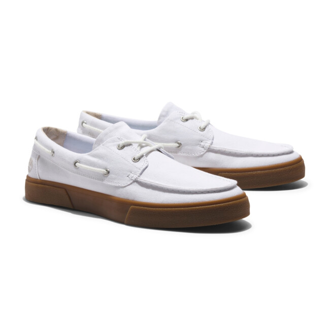 TIMBERLAND MEN\'S UNION WHARF BOAT SHOES IN WHITE CANVAS A5ZDN ALL SIZES TIMBERLAND MEN main image 3