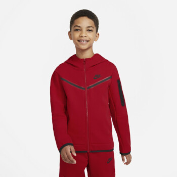 red tech fleece jumper