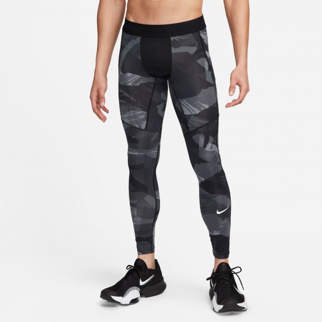 Nike Pro Combat Dri-Fit Adult L Black/Grey/Black Striped Foot Straps  Leggings