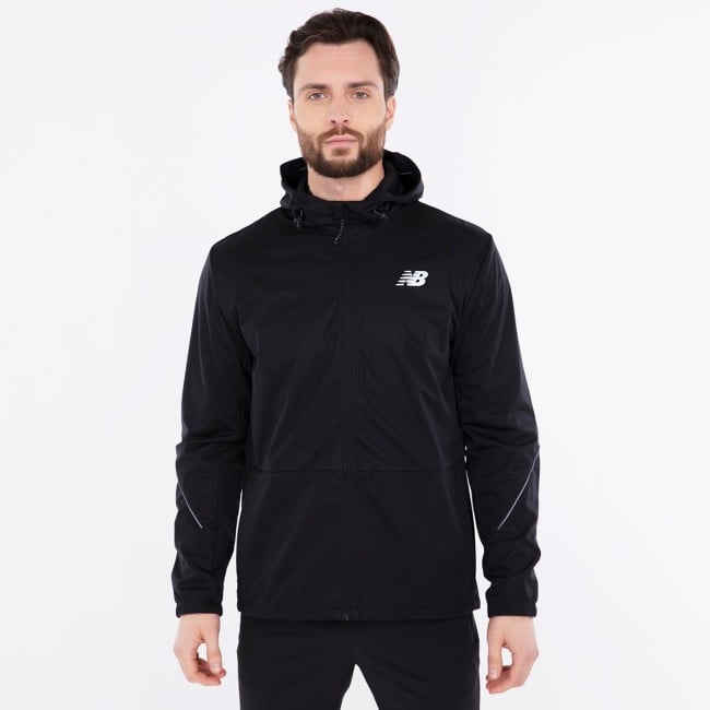 New balance mens lightweight water resistant hooded running jacket black on sale