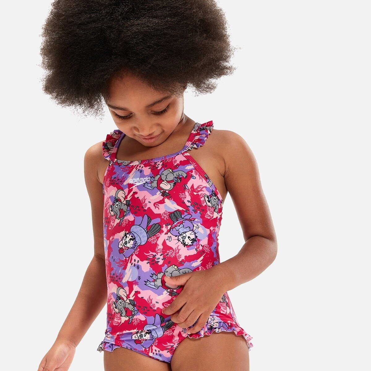 SPEEDO GIRLS' LEARN TO SWIM PRINTED FRILL THINSTRAP 1-PIECE
